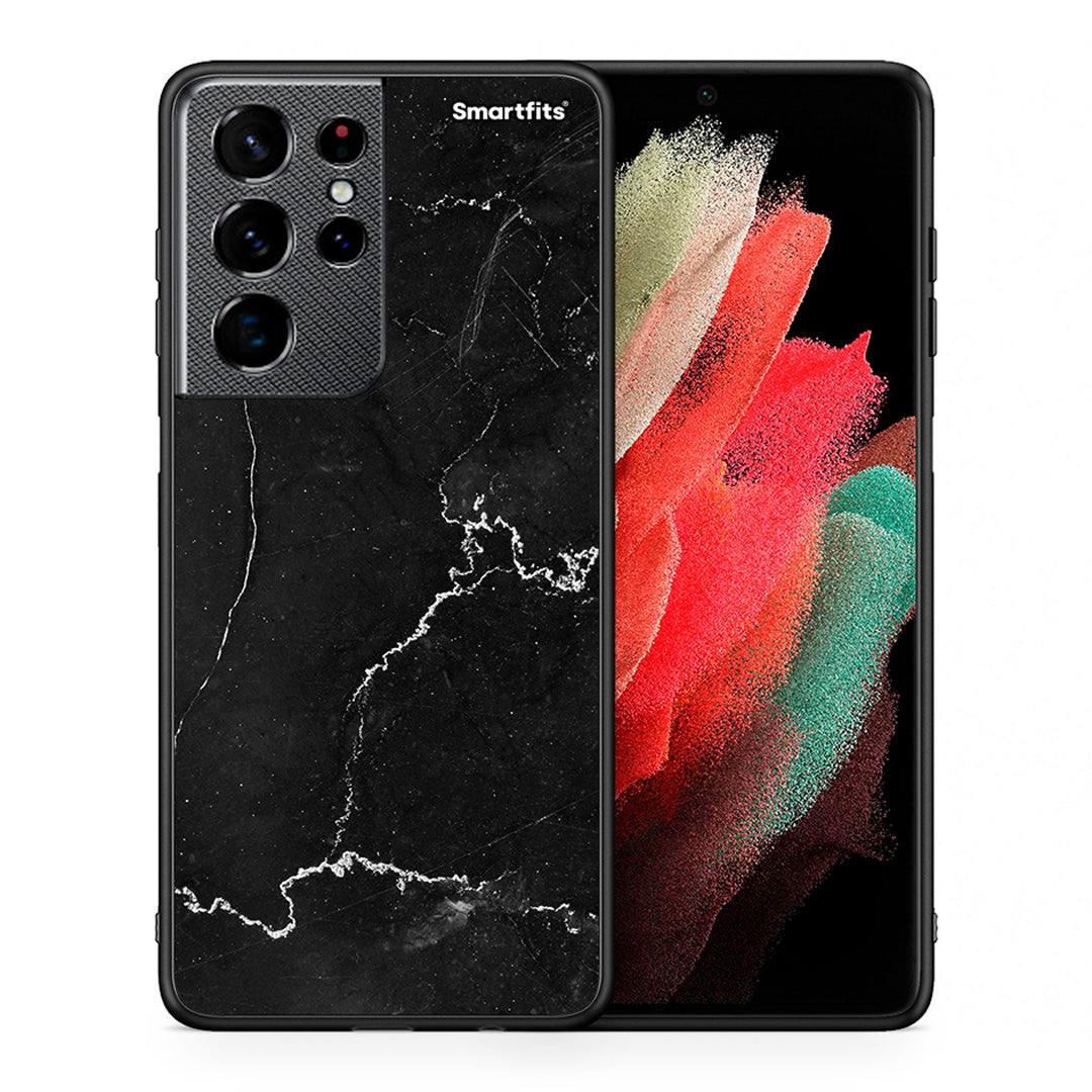 Θήκη Samsung S21 Ultra Marble Black από τη Smartfits με σχέδιο στο πίσω μέρος και μαύρο περίβλημα | Samsung S21 Ultra Marble Black case with colorful back and black bezels