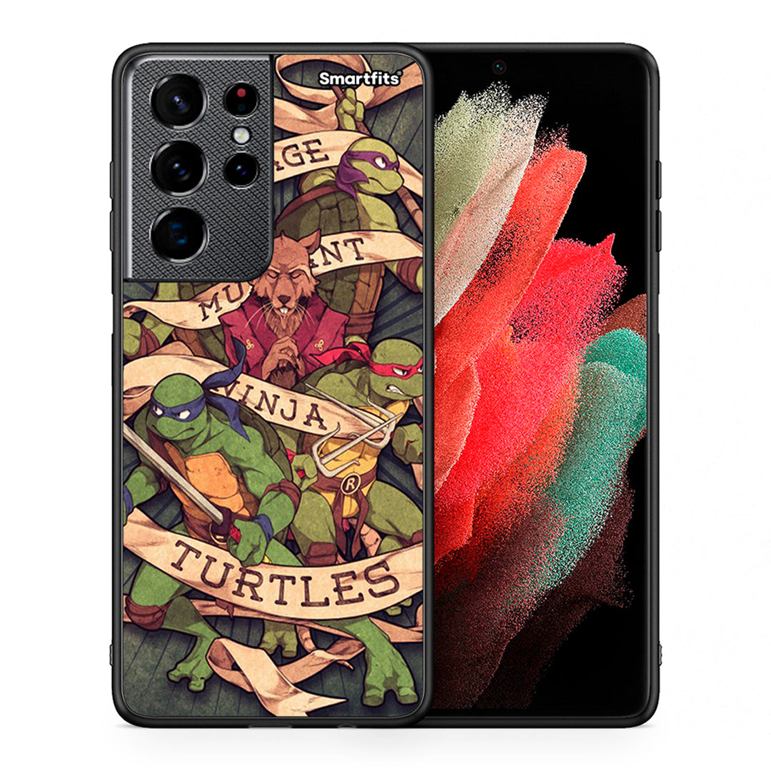 Θήκη Samsung S21 Ultra Ninja Turtles από τη Smartfits με σχέδιο στο πίσω μέρος και μαύρο περίβλημα | Samsung S21 Ultra Ninja Turtles case with colorful back and black bezels