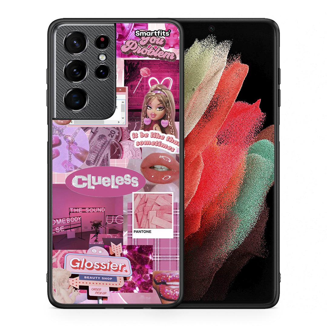 Θήκη Αγίου Βαλεντίνου Samsung S21 Ultra Pink Love από τη Smartfits με σχέδιο στο πίσω μέρος και μαύρο περίβλημα | Samsung S21 Ultra Pink Love case with colorful back and black bezels