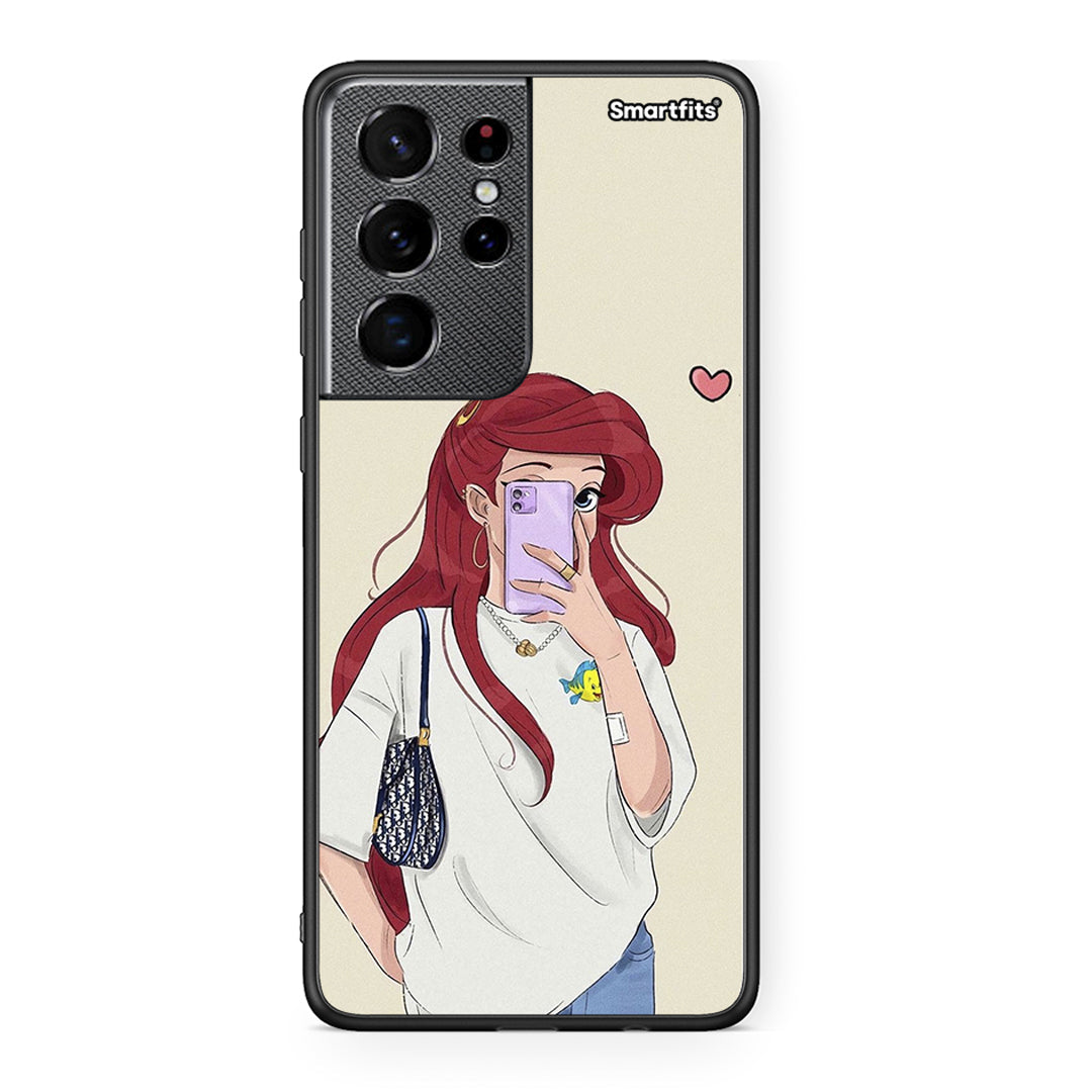 Samsung S21 Ultra Walking Mermaid Θήκη από τη Smartfits με σχέδιο στο πίσω μέρος και μαύρο περίβλημα | Smartphone case with colorful back and black bezels by Smartfits