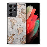 Thumbnail for Θήκη Samsung S21 Ultra World Map από τη Smartfits με σχέδιο στο πίσω μέρος και μαύρο περίβλημα | Samsung S21 Ultra World Map case with colorful back and black bezels