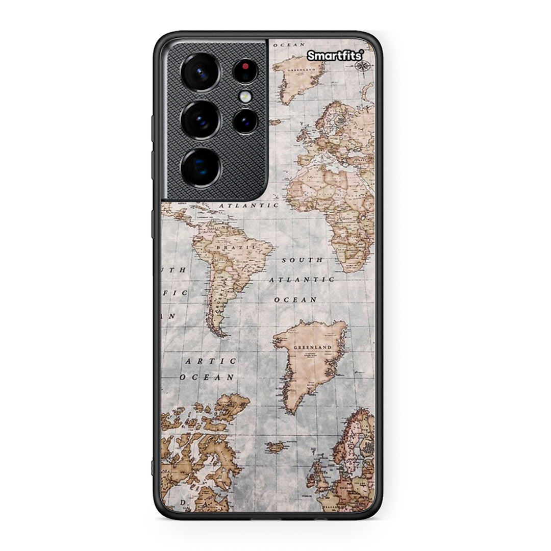 Samsung S21 Ultra World Map Θήκη από τη Smartfits με σχέδιο στο πίσω μέρος και μαύρο περίβλημα | Smartphone case with colorful back and black bezels by Smartfits