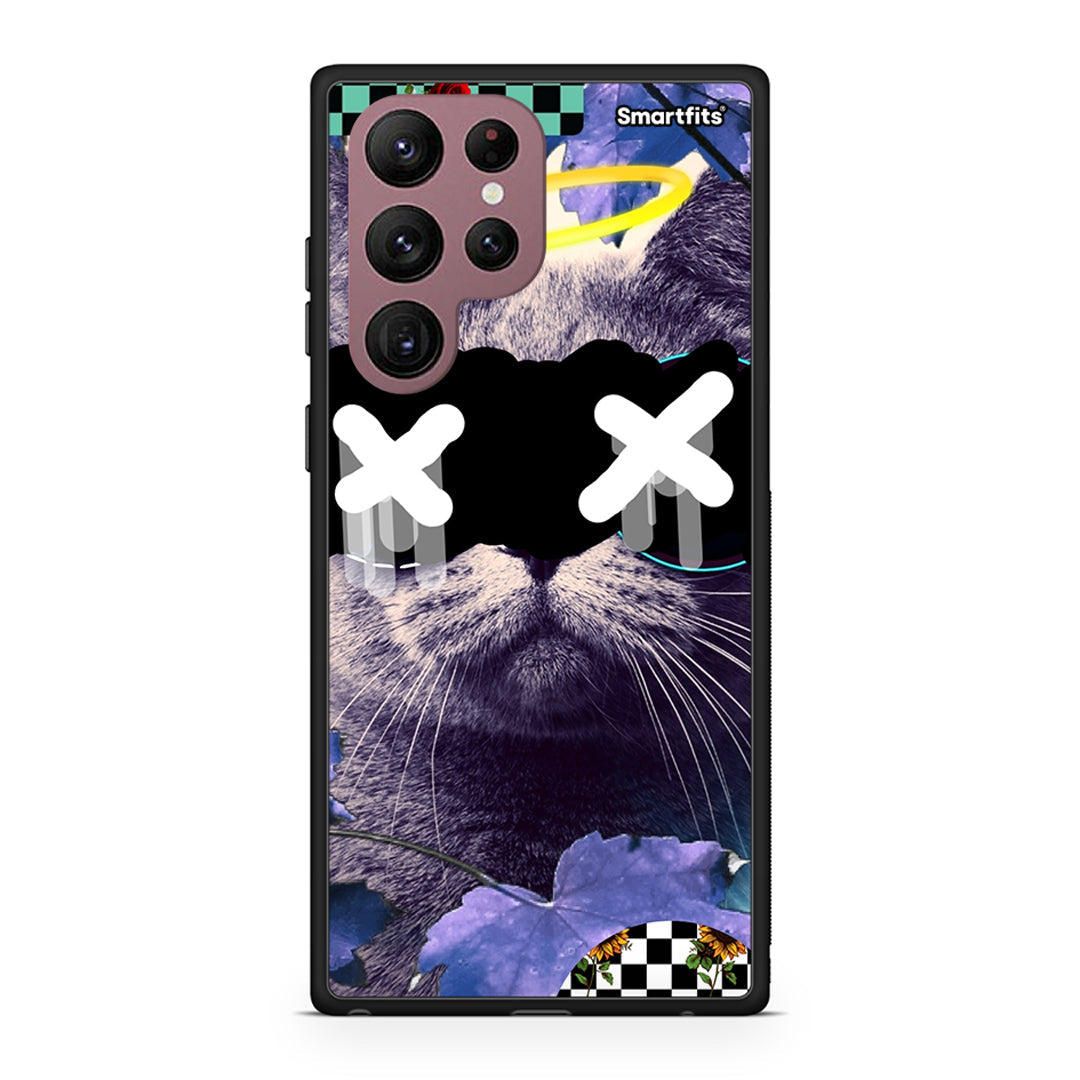 Samsung S22 Ultra Cat Collage θήκη από τη Smartfits με σχέδιο στο πίσω μέρος και μαύρο περίβλημα | Smartphone case with colorful back and black bezels by Smartfits