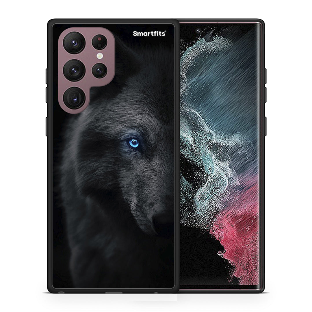 Θήκη Samsung S22 Ultra Dark Wolf από τη Smartfits με σχέδιο στο πίσω μέρος και μαύρο περίβλημα | Samsung S22 Ultra Dark Wolf case with colorful back and black bezels