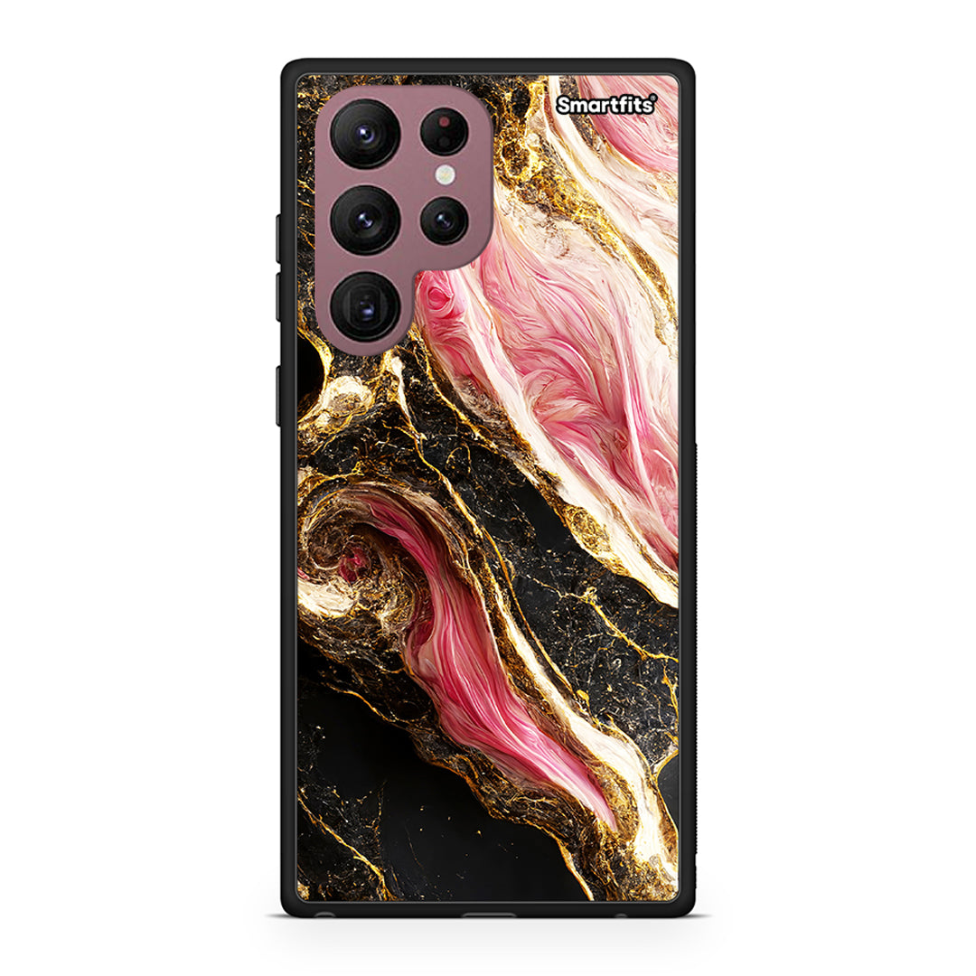 Samsung S22 Ultra Glamorous Pink Marble θήκη από τη Smartfits με σχέδιο στο πίσω μέρος και μαύρο περίβλημα | Smartphone case with colorful back and black bezels by Smartfits