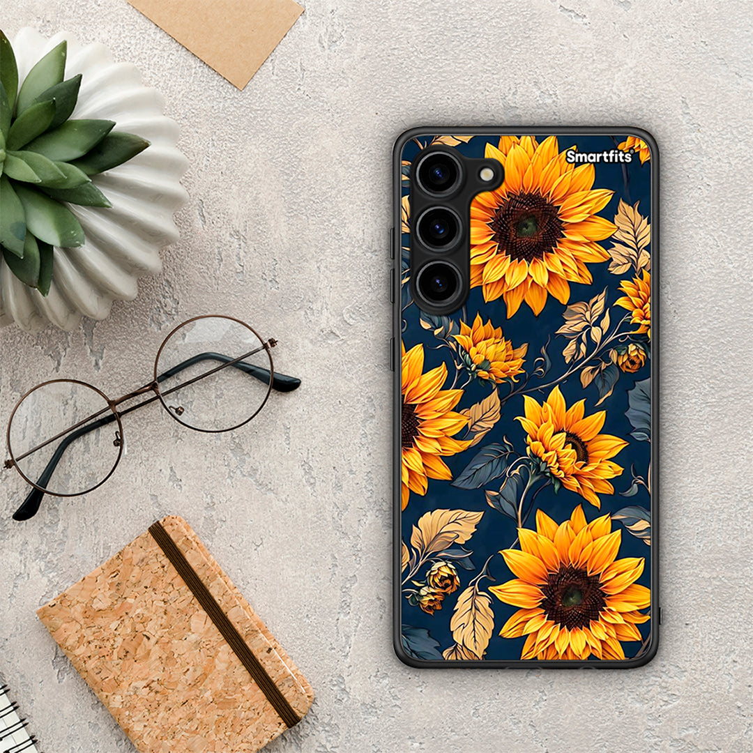 Θήκη Samsung Galaxy S23 Plus Autumn Sunflowers από τη Smartfits με σχέδιο στο πίσω μέρος και μαύρο περίβλημα | Samsung Galaxy S23 Plus Autumn Sunflowers Case with Colorful Back and Black Bezels