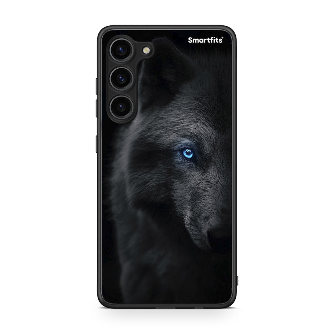 Θήκη Samsung Galaxy S23 Plus Dark Wolf από τη Smartfits με σχέδιο στο πίσω μέρος και μαύρο περίβλημα | Samsung Galaxy S23 Plus Dark Wolf Case with Colorful Back and Black Bezels