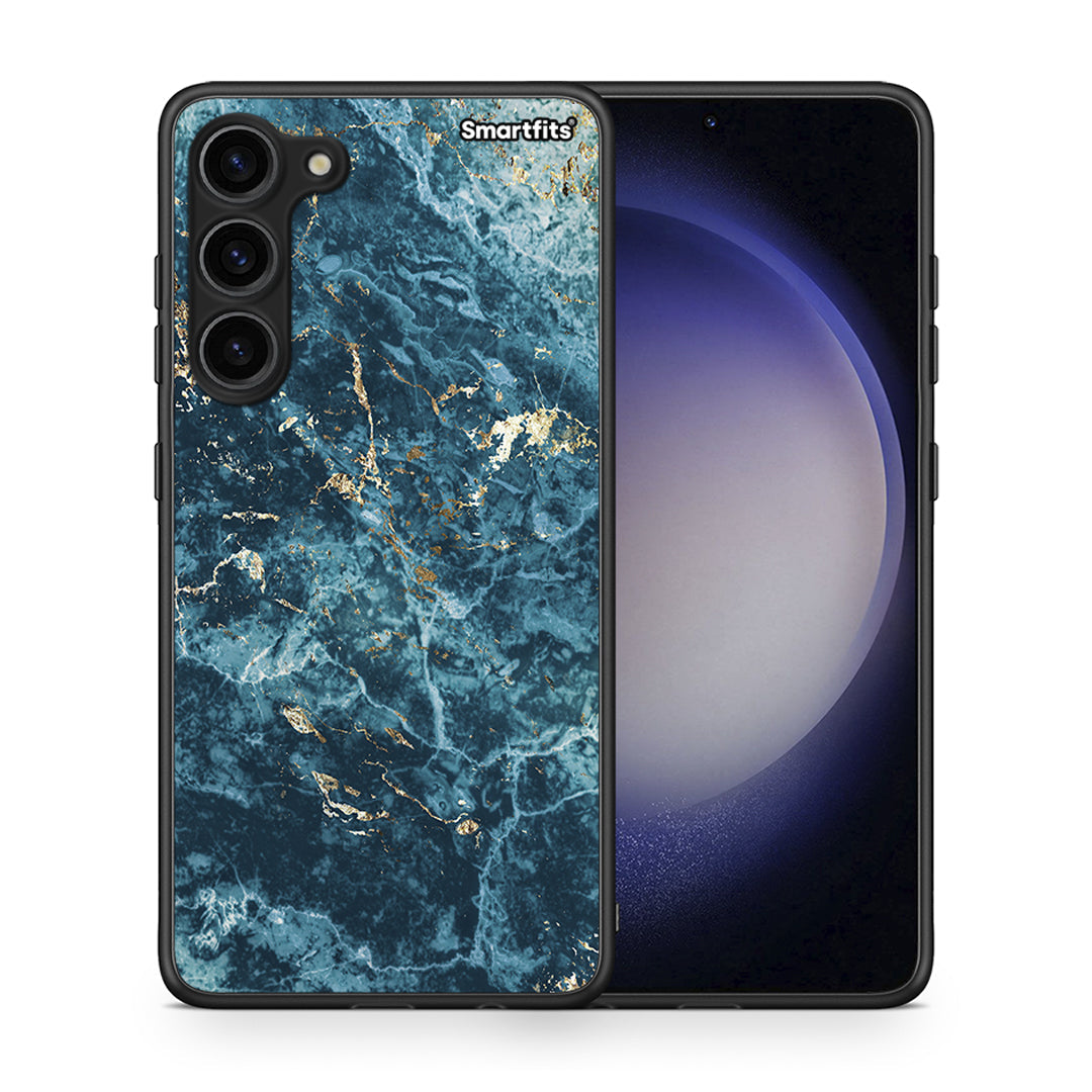 Θήκη Samsung Galaxy S23 Plus Marble Blue από τη Smartfits με σχέδιο στο πίσω μέρος και μαύρο περίβλημα | Samsung Galaxy S23 Plus Marble Blue Case with Colorful Back and Black Bezels