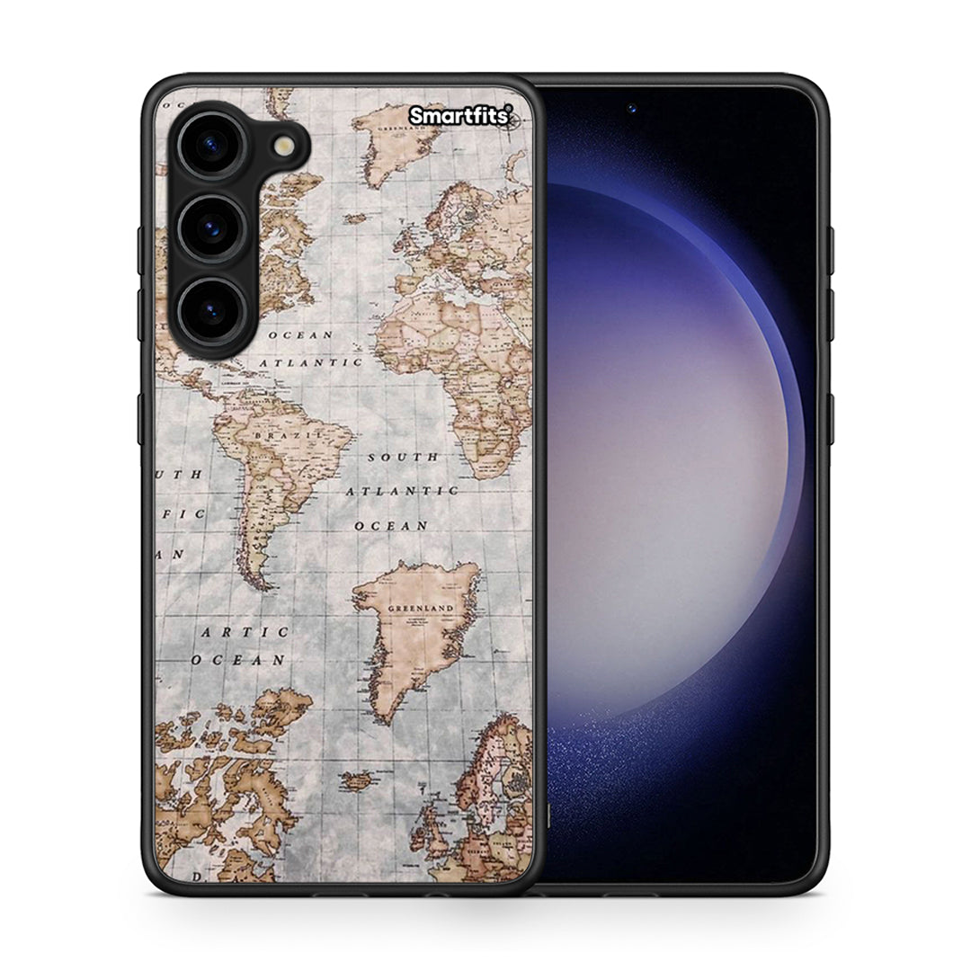 Θήκη Samsung Galaxy S23 Plus World Map από τη Smartfits με σχέδιο στο πίσω μέρος και μαύρο περίβλημα | Samsung Galaxy S23 Plus World Map Case with Colorful Back and Black Bezels