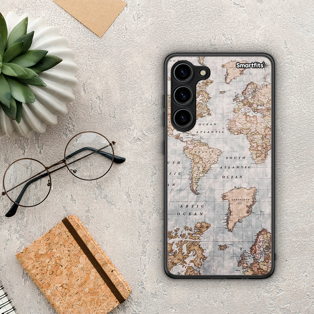 Θήκη Samsung Galaxy S23 Plus World Map από τη Smartfits με σχέδιο στο πίσω μέρος και μαύρο περίβλημα | Samsung Galaxy S23 Plus World Map Case with Colorful Back and Black Bezels