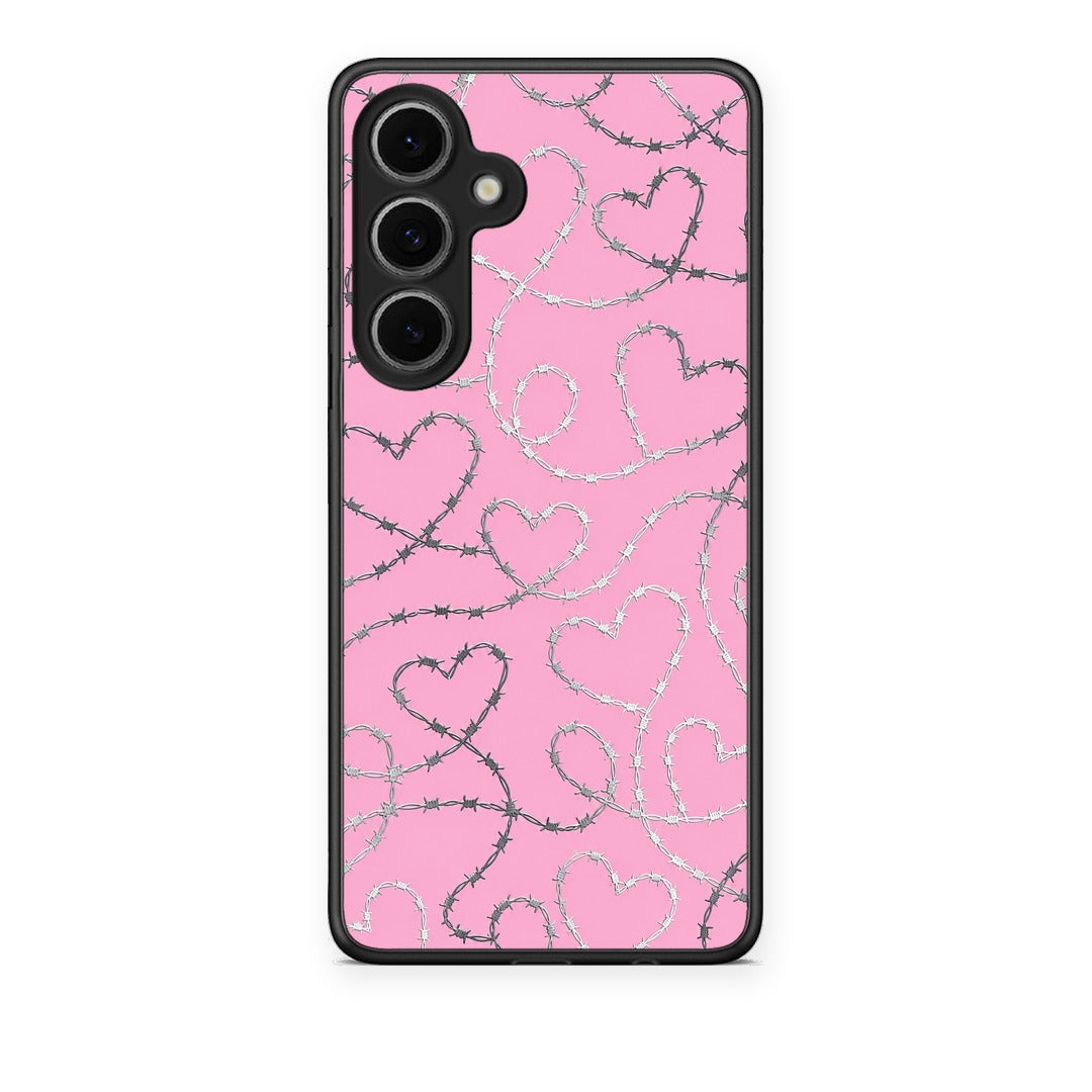 Θήκη Samsung Galaxy S24 FE Barbed Wire Hearts on Pink από τη Smartfits με σχέδιο στο πίσω μέρος και μαύρο περίβλημα | Samsung Galaxy S24 FE Barbed Wire Hearts on Pink case with colorful back and black bezels