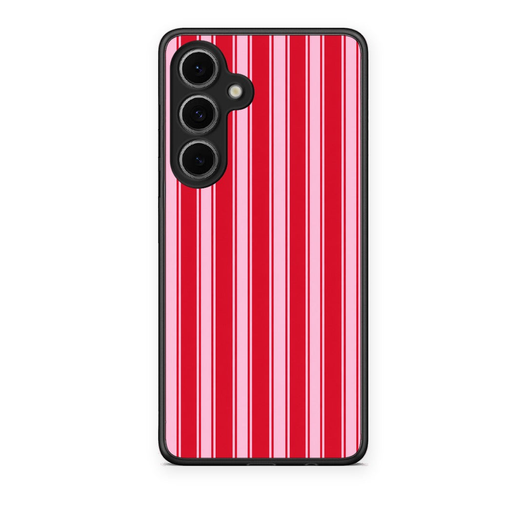 Θήκη Samsung Galaxy S24 FE Red and Pink Vertical Pinstripes από τη Smartfits με σχέδιο στο πίσω μέρος και μαύρο περίβλημα | Samsung Galaxy S24 FE Red and Pink Vertical Pinstripes case with colorful back and black bezels