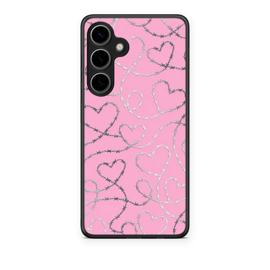 Θήκη Samsung Galaxy S24 Plus Barbed Wire Hearts on Pink από τη Smartfits με σχέδιο στο πίσω μέρος και μαύρο περίβλημα | Samsung Galaxy S24 Plus Barbed Wire Hearts on Pink case with colorful back and black bezels