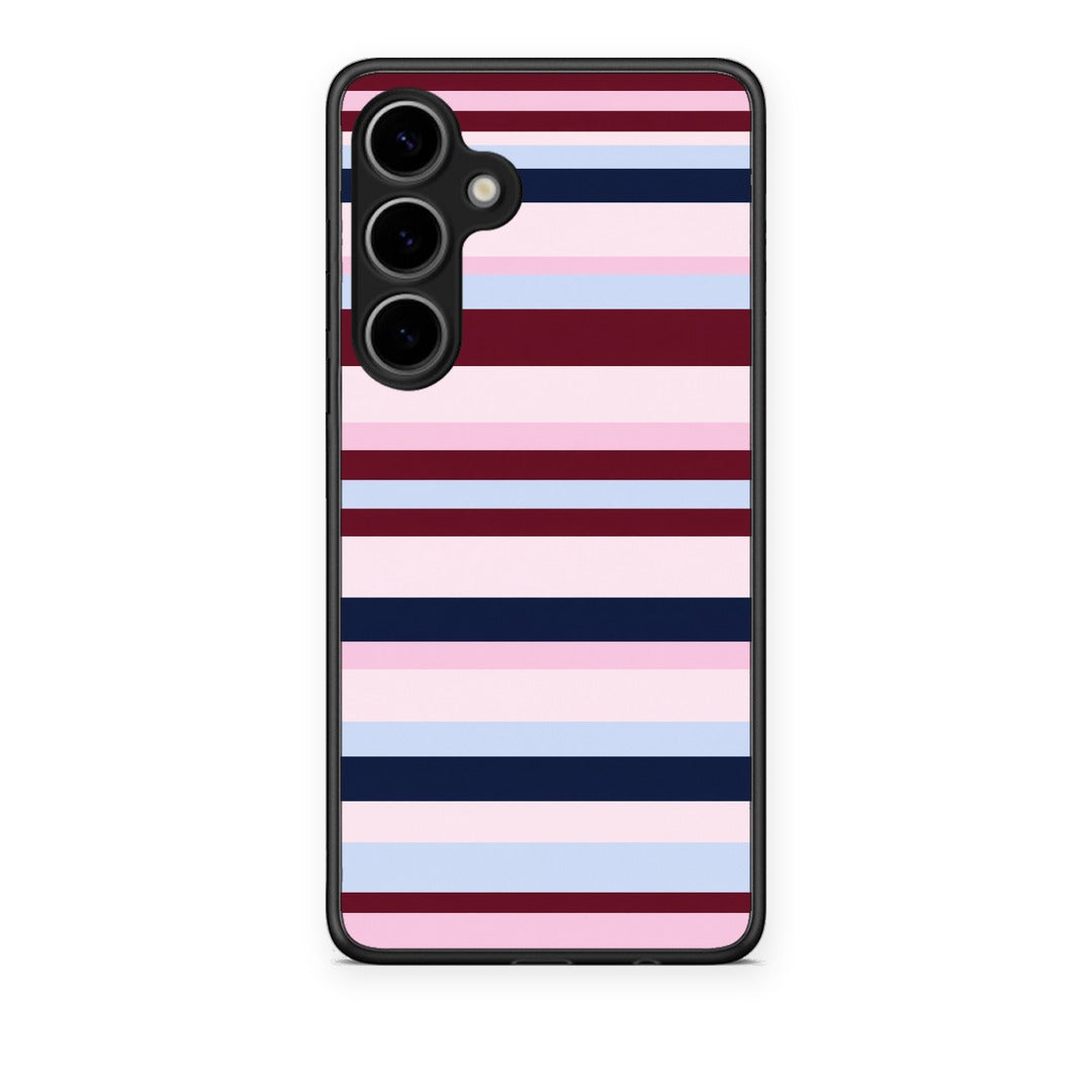 Θήκη Samsung Galaxy S24 Plus Burgundy Pink and Blue Horizontal Stripes από τη Smartfits με σχέδιο στο πίσω μέρος και μαύρο περίβλημα | Samsung Galaxy S24 Plus Burgundy Pink and Blue Horizontal Stripes case with colorful back and black bezels