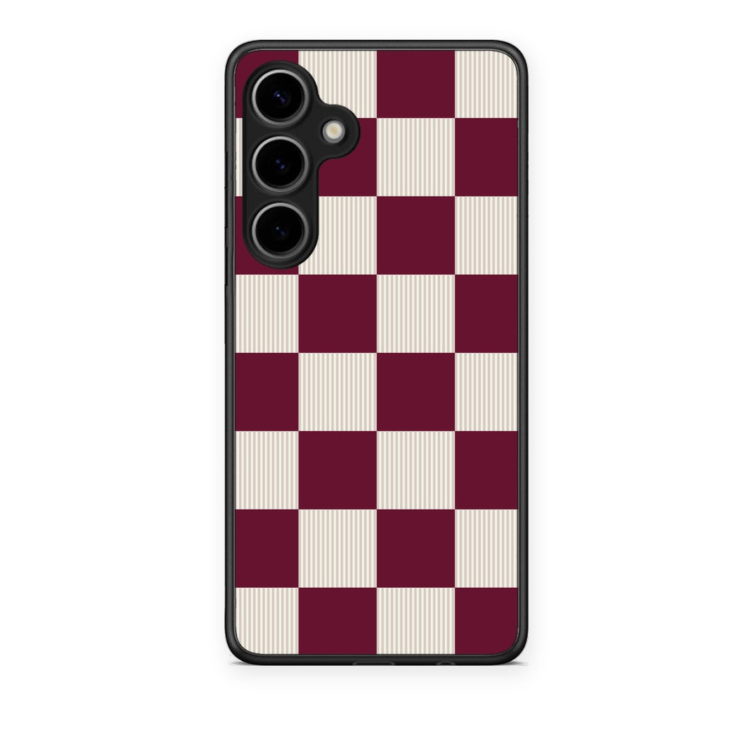 Θήκη Samsung Galaxy S24 Plus Burgundy and Cream Striped Checks από τη Smartfits με σχέδιο στο πίσω μέρος και μαύρο περίβλημα | Samsung Galaxy S24 Plus Burgundy and Cream Striped Checks case with colorful back and black bezels
