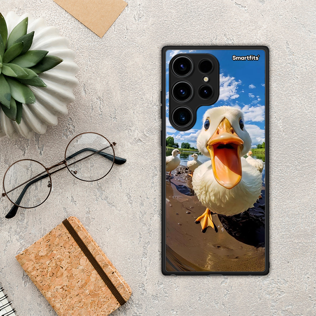 Θήκη Samsung Galaxy S24 Ultra Duck Face από τη Smartfits με σχέδιο στο πίσω μέρος και μαύρο περίβλημα | Samsung Galaxy S24 Ultra Duck Face Case with Colorful Back and Black Bezels