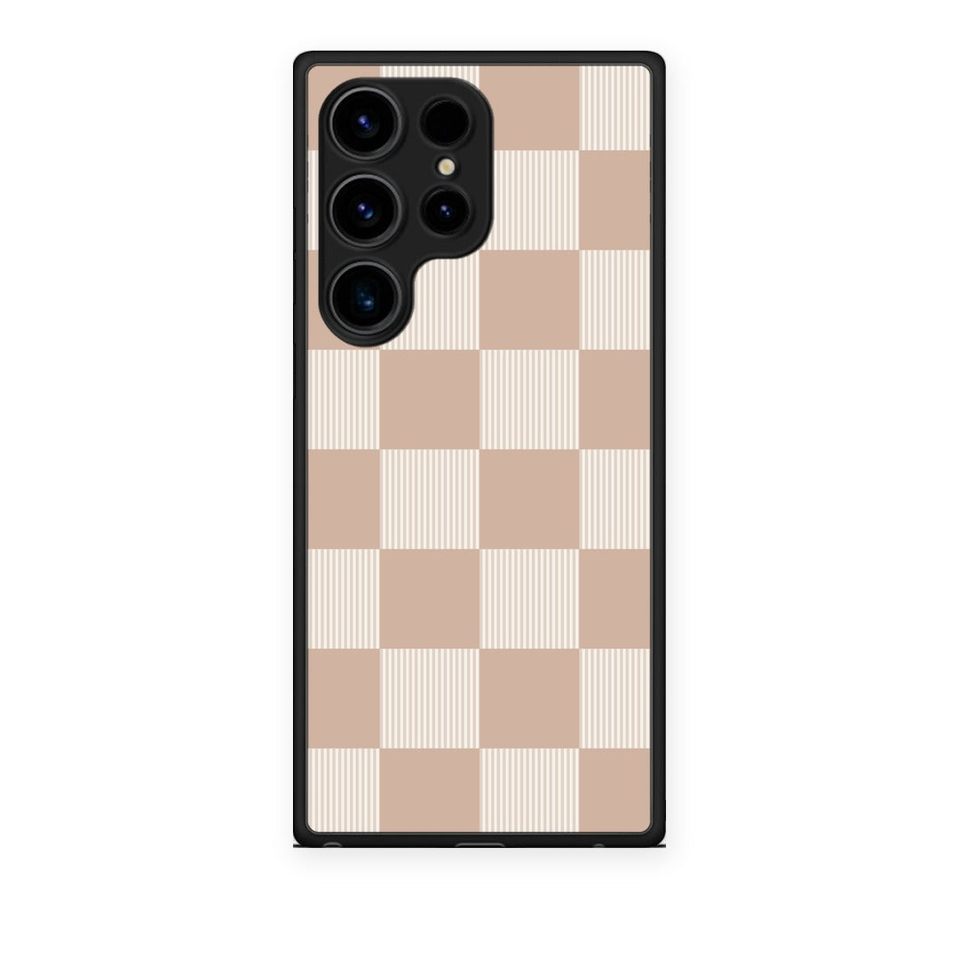 Θήκη Samsung Galaxy S24 Ultra Latte and Cream Striped Checks από τη Smartfits με σχέδιο στο πίσω μέρος και μαύρο περίβλημα | Samsung Galaxy S24 Ultra Latte and Cream Striped Checks case with colorful back and black bezels