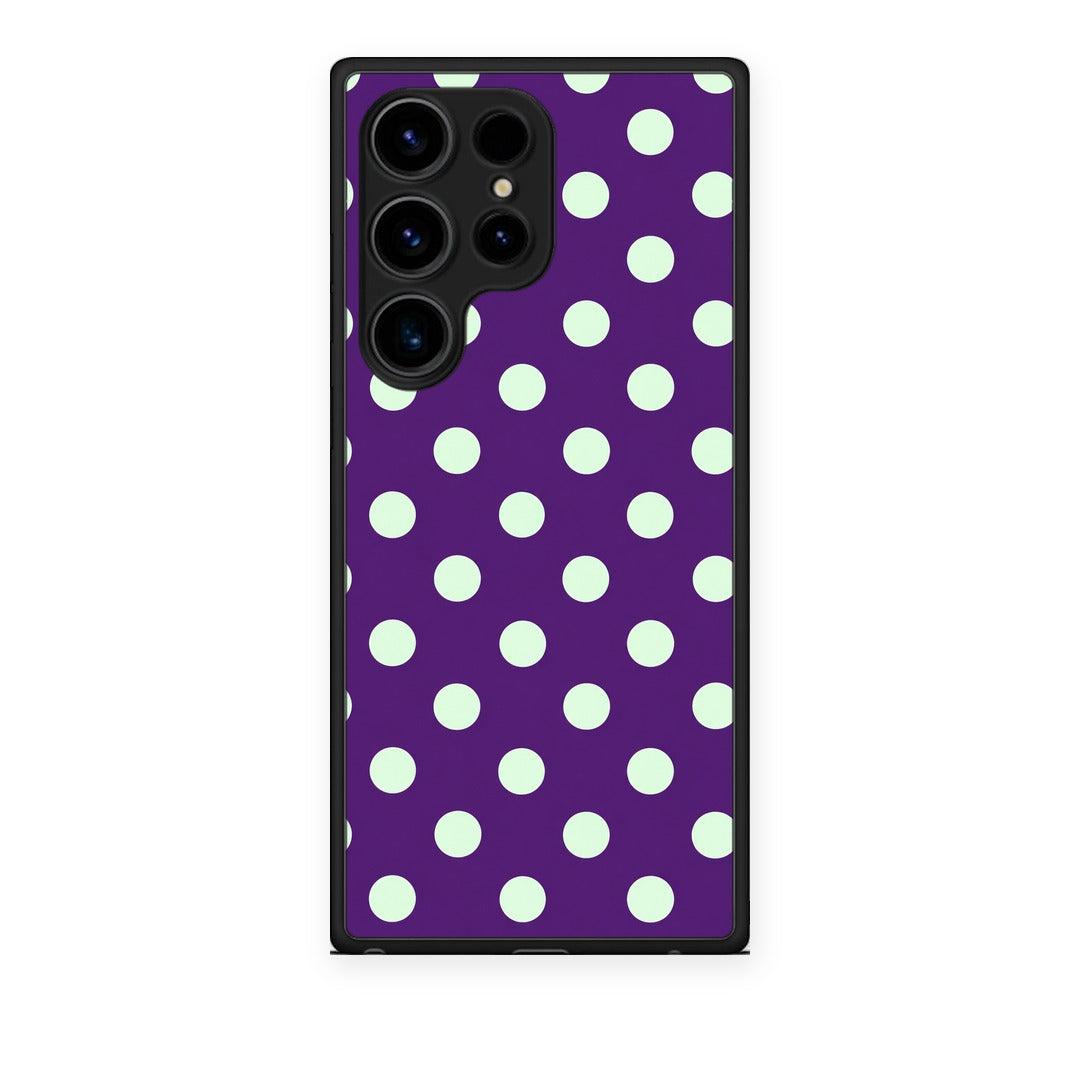 Θήκη Samsung Galaxy S24 Ultra Mint Polka Dots on Purple από τη Smartfits με σχέδιο στο πίσω μέρος και μαύρο περίβλημα | Samsung Galaxy S24 Ultra Mint Polka Dots on Purple case with colorful back and black bezels