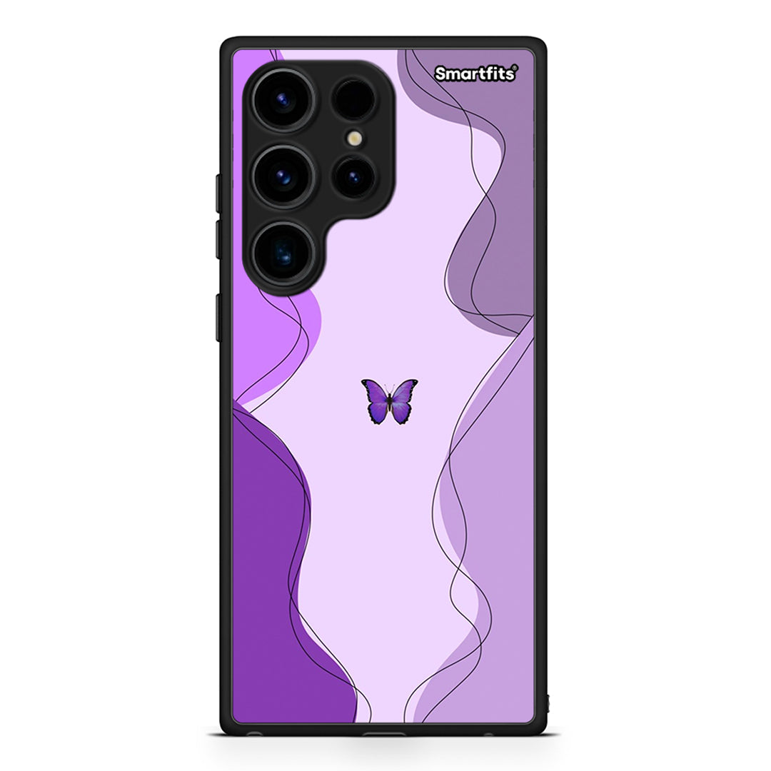 Θήκη Samsung Galaxy S24 Ultra Purple Mariposa από τη Smartfits με σχέδιο στο πίσω μέρος και μαύρο περίβλημα | Samsung Galaxy S24 Ultra Purple Mariposa Case with Colorful Back and Black Bezels