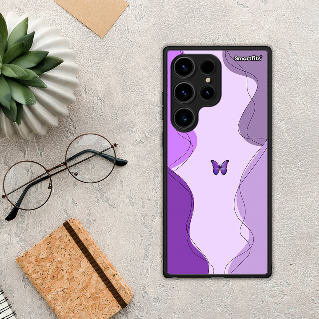 Θήκη Samsung Galaxy S24 Ultra Purple Mariposa από τη Smartfits με σχέδιο στο πίσω μέρος και μαύρο περίβλημα | Samsung Galaxy S24 Ultra Purple Mariposa Case with Colorful Back and Black Bezels