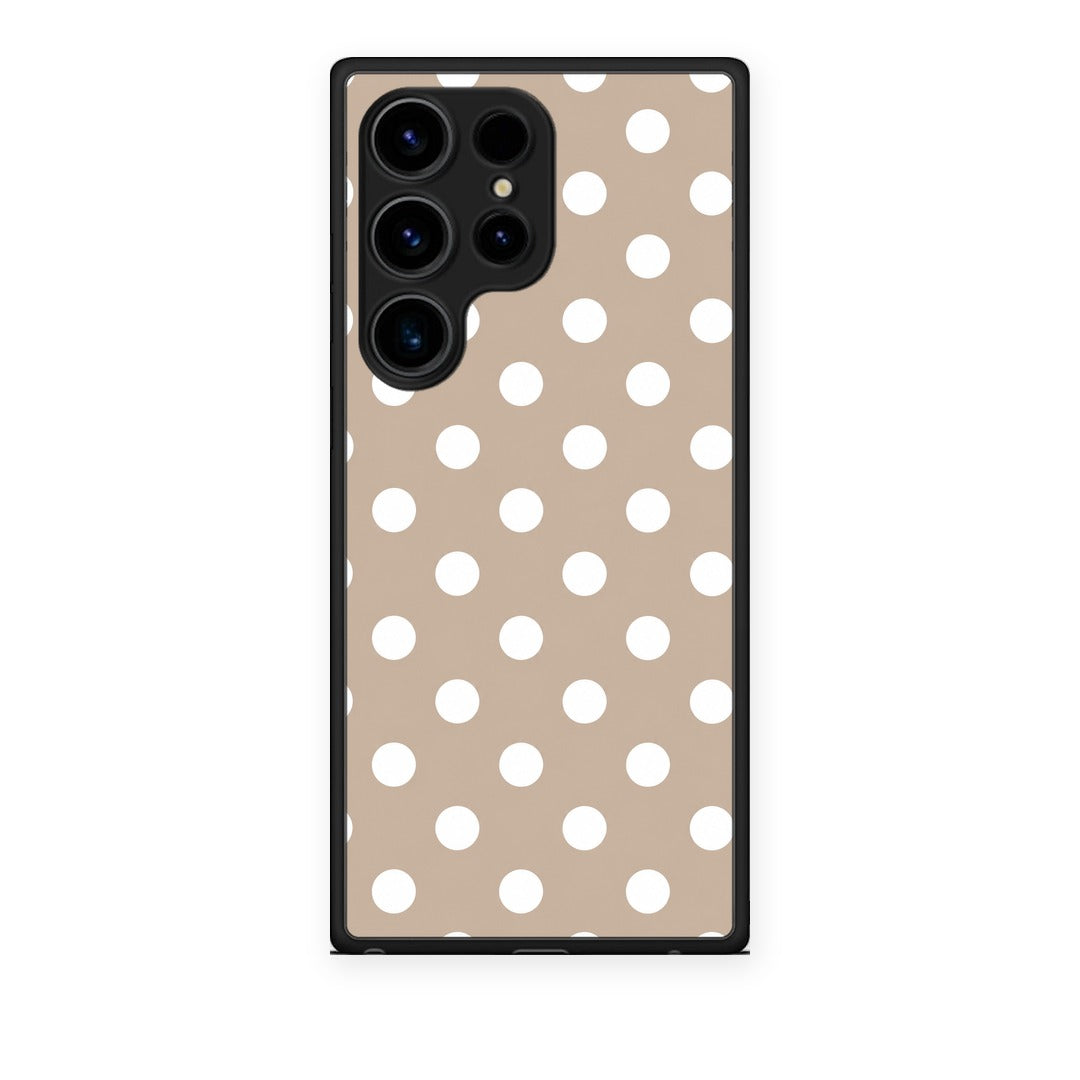 Θήκη Samsung Galaxy S24 Ultra White Polka Dots on Taupe από τη Smartfits με σχέδιο στο πίσω μέρος και μαύρο περίβλημα | Samsung Galaxy S24 Ultra White Polka Dots on Taupe case with colorful back and black bezels