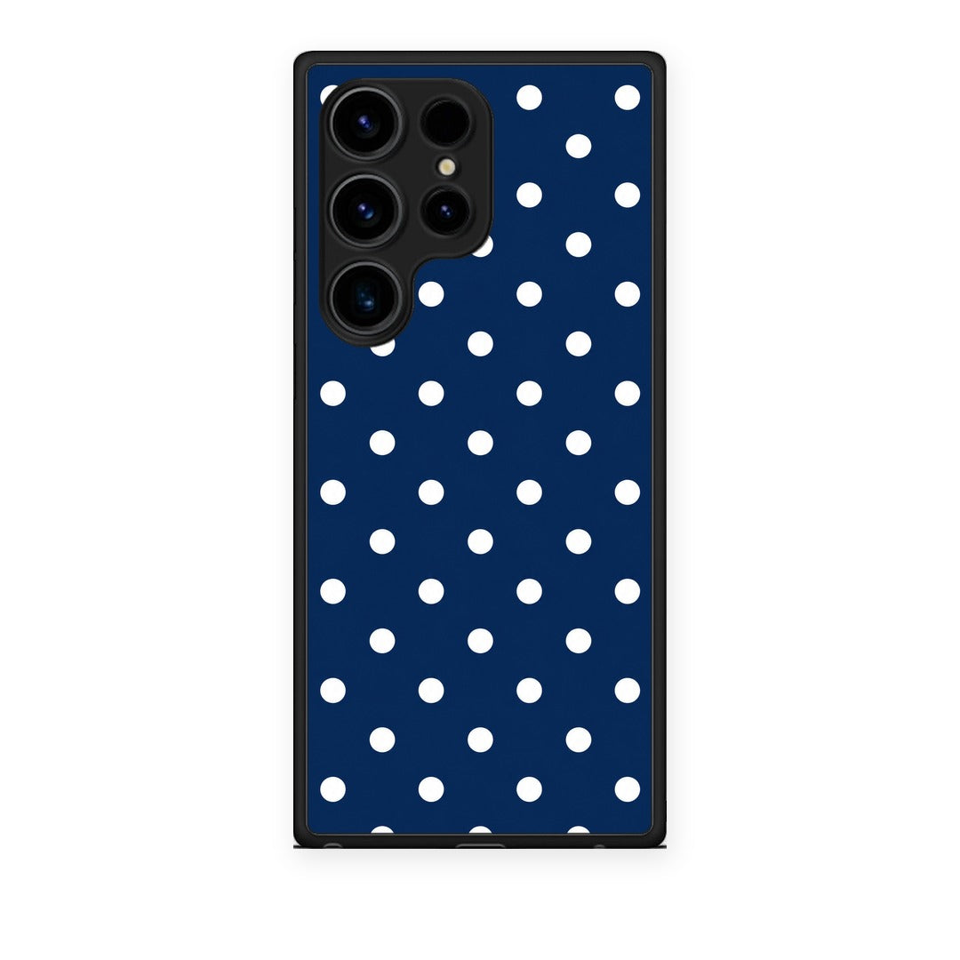 Θήκη Samsung Galaxy S24 Ultra White Small Polka Dots on Navy από τη Smartfits με σχέδιο στο πίσω μέρος και μαύρο περίβλημα | Samsung Galaxy S24 Ultra White Small Polka Dots on Navy case with colorful back and black bezels