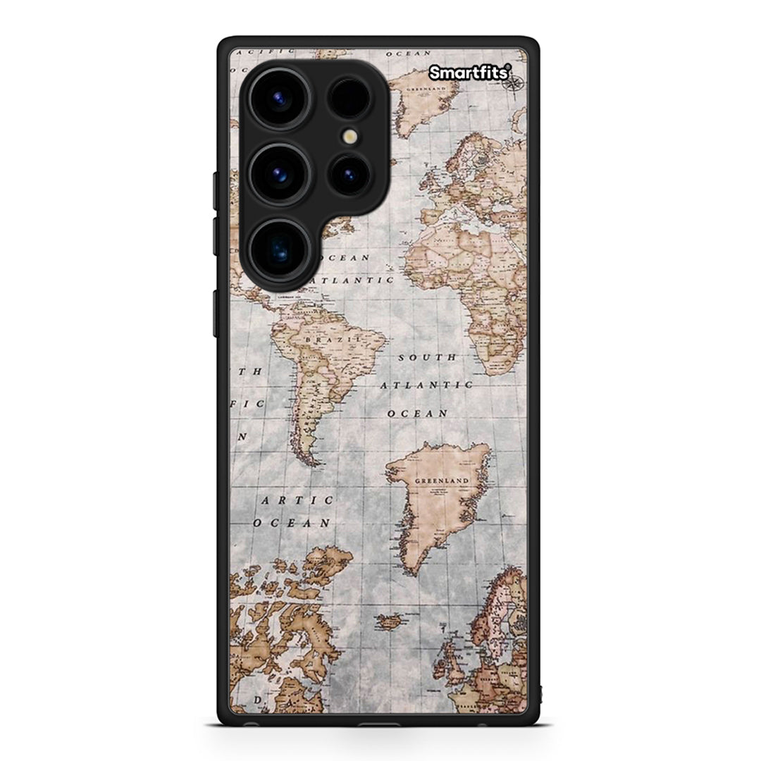 Θήκη Samsung Galaxy S24 Ultra World Map από τη Smartfits με σχέδιο στο πίσω μέρος και μαύρο περίβλημα | Samsung Galaxy S24 Ultra World Map Case with Colorful Back and Black Bezels