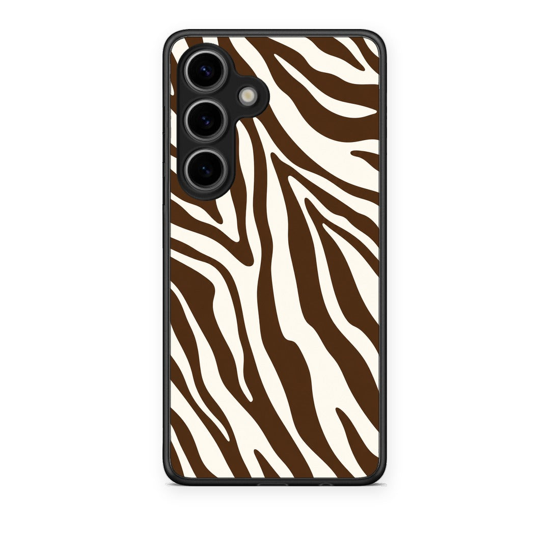 Θήκη Samsung Galaxy S25 Brown and Cream Zebra Stripes από τη Smartfits με σχέδιο στο πίσω μέρος και μαύρο περίβλημα | Samsung Galaxy S25 Brown and Cream Zebra Stripes case with colorful back and black bezels