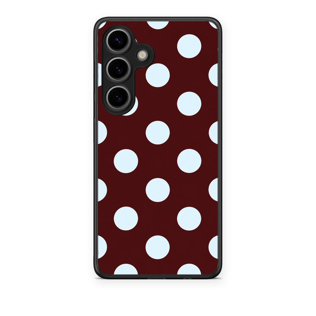 Θήκη Samsung Galaxy S25 Pale Blue Large Polka Dots on Burgundy από τη Smartfits με σχέδιο στο πίσω μέρος και μαύρο περίβλημα | Samsung Galaxy S25 Pale Blue Large Polka Dots on Burgundy case with colorful back and black bezels