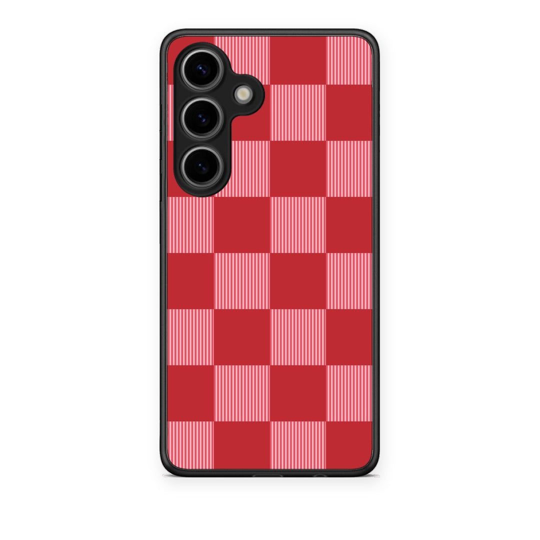 Θήκη Samsung Galaxy S25 Red and Pink Striped Checks από τη Smartfits με σχέδιο στο πίσω μέρος και μαύρο περίβλημα | Samsung Galaxy S25 Red and Pink Striped Checks case with colorful back and black bezels