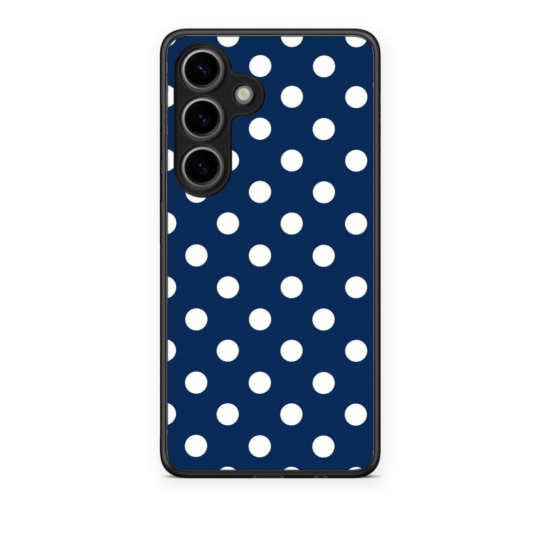 Θήκη Samsung Galaxy S25 White Large Polka Dots on Navy από τη Smartfits με σχέδιο στο πίσω μέρος και μαύρο περίβλημα | Samsung Galaxy S25 White Large Polka Dots on Navy case with colorful back and black bezels