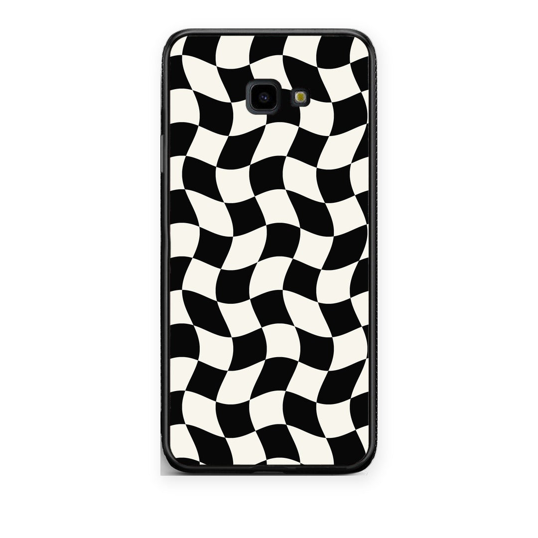 Θήκη Samsung Galaxy J4+ Black and Cream Wavy Checkerboard από τη Smartfits με σχέδιο στο πίσω μέρος και μαύρο περίβλημα | Samsung Galaxy J4+ Black and Cream Wavy Checkerboard case with colorful back and black bezels