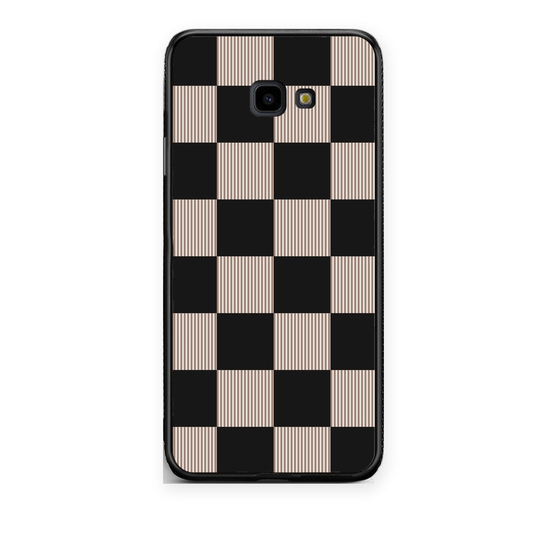 Θήκη Samsung Galaxy J4+ Black and Taupe Striped Checks από τη Smartfits με σχέδιο στο πίσω μέρος και μαύρο περίβλημα | Samsung Galaxy J4+ Black and Taupe Striped Checks case with colorful back and black bezels