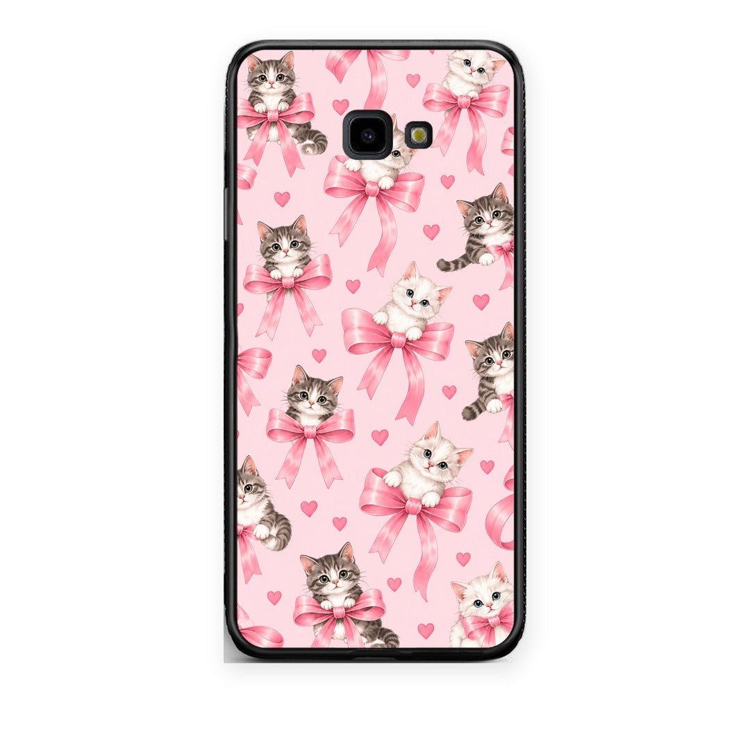 Θήκη Samsung Galaxy J4+ Kittens and Pink Bows on Pink από τη Smartfits με σχέδιο στο πίσω μέρος και μαύρο περίβλημα | Samsung Galaxy J4+ Kittens and Pink Bows on Pink case with colorful back and black bezels