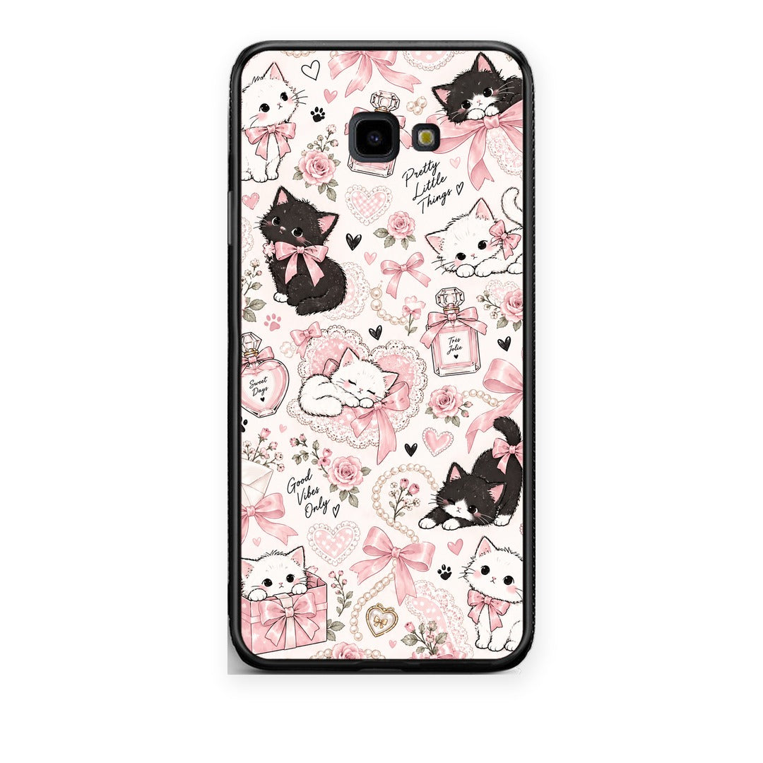 Θήκη Samsung Galaxy J4+ Pink Bows and Kittens Collage από τη Smartfits με σχέδιο στο πίσω μέρος και μαύρο περίβλημα | Samsung Galaxy J4+ Pink Bows and Kittens Collage case with colorful back and black bezels