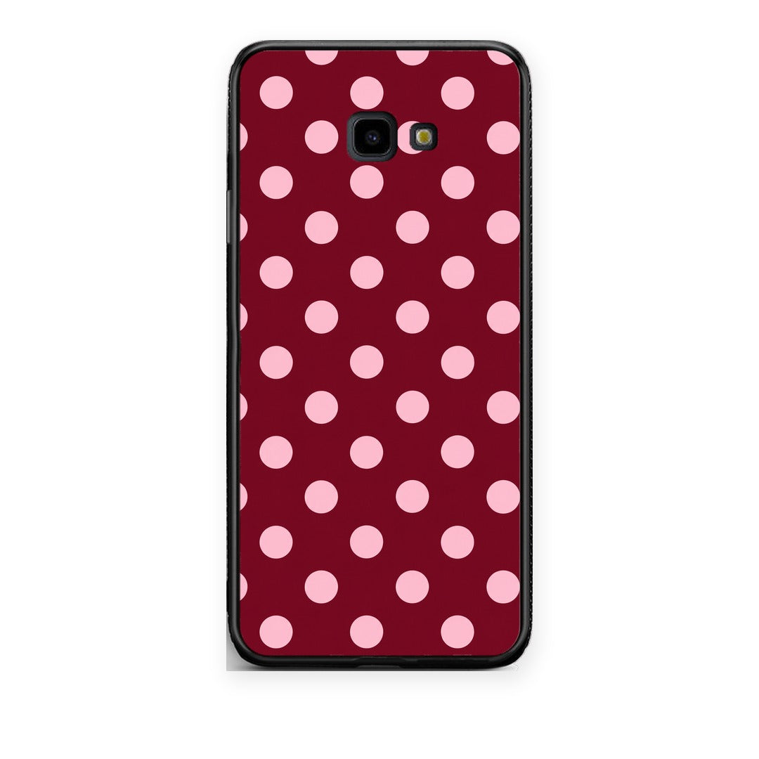 Θήκη Samsung Galaxy J4+ Pink Polka Dots on Burgundy από τη Smartfits με σχέδιο στο πίσω μέρος και μαύρο περίβλημα | Samsung Galaxy J4+ Pink Polka Dots on Burgundy case with colorful back and black bezels