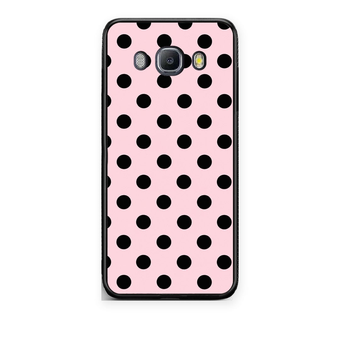 Θήκη Samsung Galaxy J7 2016 Black Polka Dots on Pink από τη Smartfits με σχέδιο στο πίσω μέρος και μαύρο περίβλημα | Samsung Galaxy J7 2016 Black Polka Dots on Pink case with colorful back and black bezels