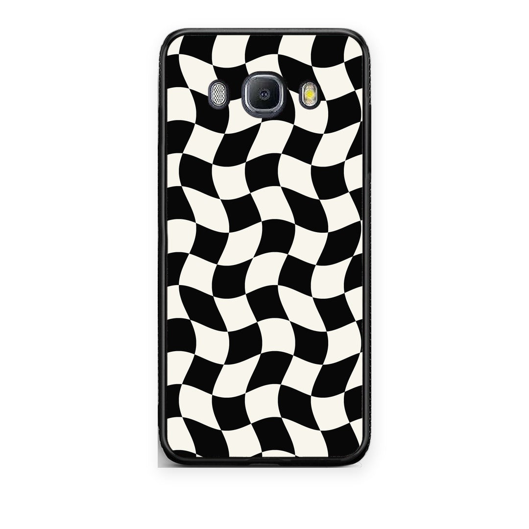 Θήκη Samsung Galaxy J7 2016 Black and Cream Wavy Checkerboard από τη Smartfits με σχέδιο στο πίσω μέρος και μαύρο περίβλημα | Samsung Galaxy J7 2016 Black and Cream Wavy Checkerboard case with colorful back and black bezels