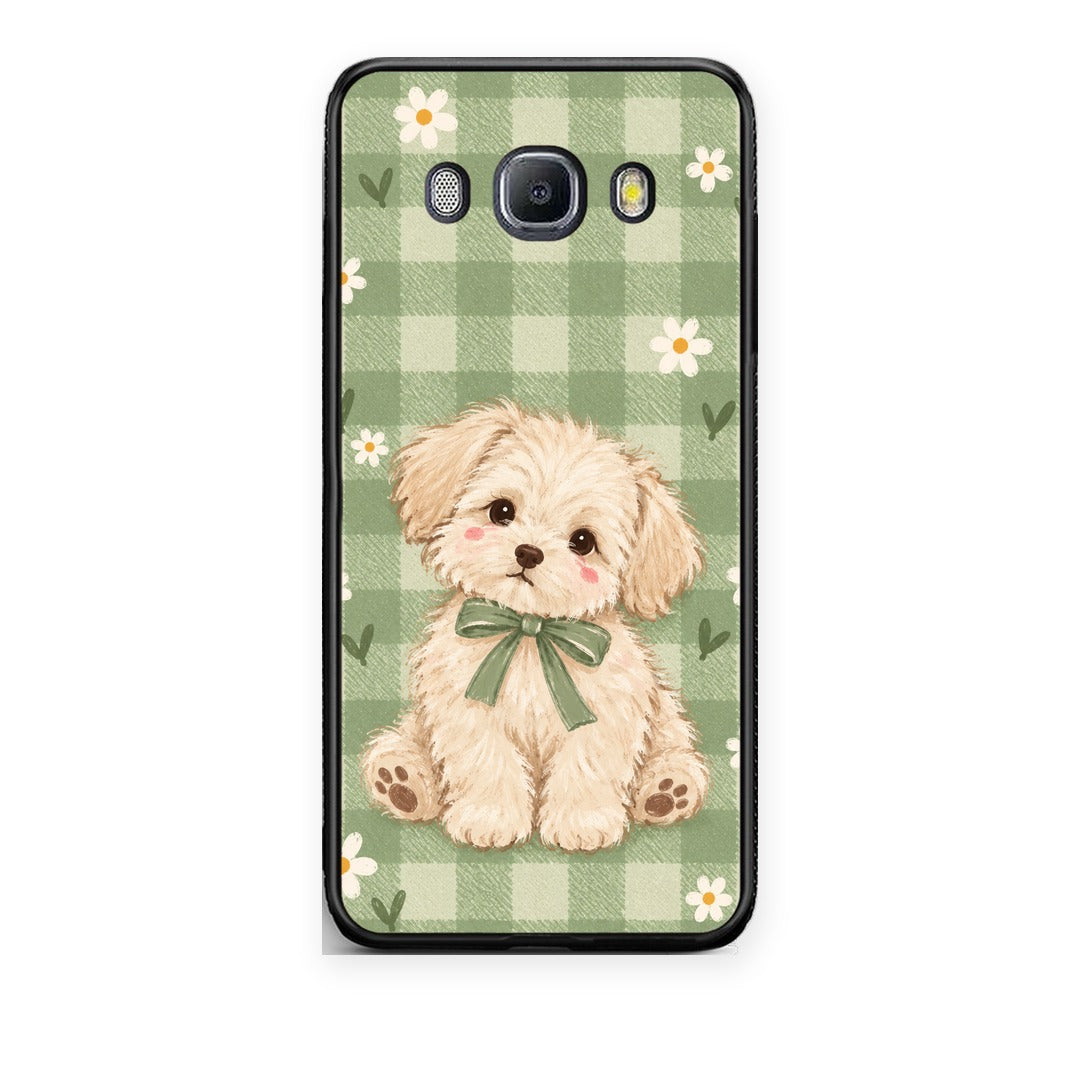 Θήκη Samsung Galaxy J7 2016 Puppy and Daisies on Sage Gingham από τη Smartfits με σχέδιο στο πίσω μέρος και μαύρο περίβλημα | Samsung Galaxy J7 2016 Puppy and Daisies on Sage Gingham case with colorful back and black bezels