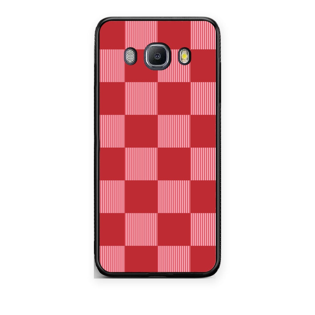 Θήκη Samsung Galaxy J7 2016 Red and Pink Striped Checks από τη Smartfits με σχέδιο στο πίσω μέρος και μαύρο περίβλημα | Samsung Galaxy J7 2016 Red and Pink Striped Checks case with colorful back and black bezels