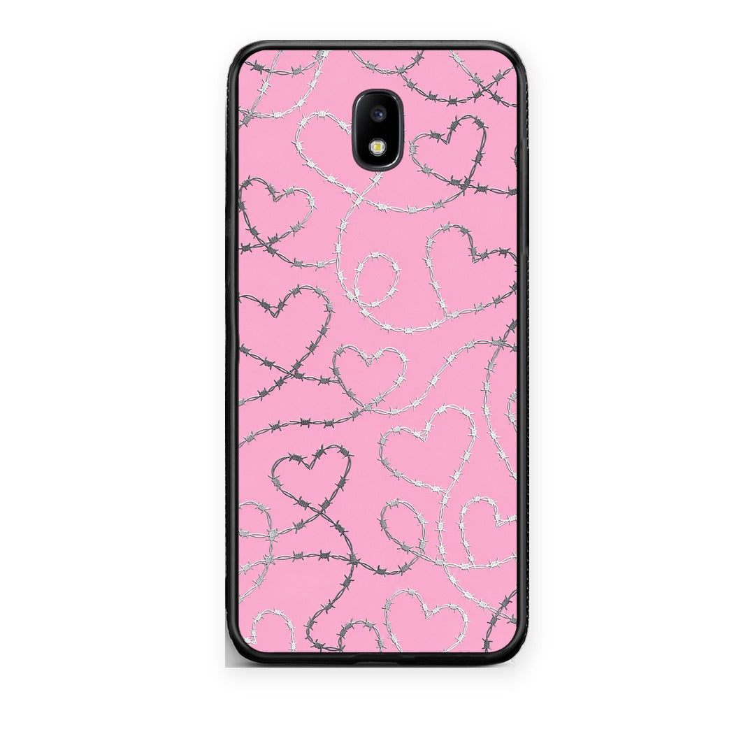 Θήκη Samsung Galaxy J7 2017 Barbed Wire Hearts on Pink από τη Smartfits με σχέδιο στο πίσω μέρος και μαύρο περίβλημα | Samsung Galaxy J7 2017 Barbed Wire Hearts on Pink case with colorful back and black bezels