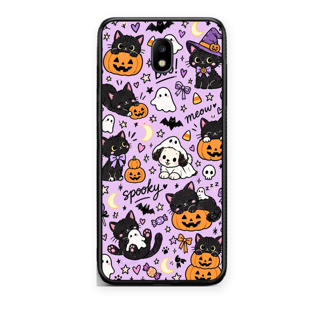 Θήκη Samsung Galaxy J7 2017 Halloween Black Cats on Lilac από τη Smartfits με σχέδιο στο πίσω μέρος και μαύρο περίβλημα | Samsung Galaxy J7 2017 Halloween Black Cats on Lilac case with colorful back and black bezels
