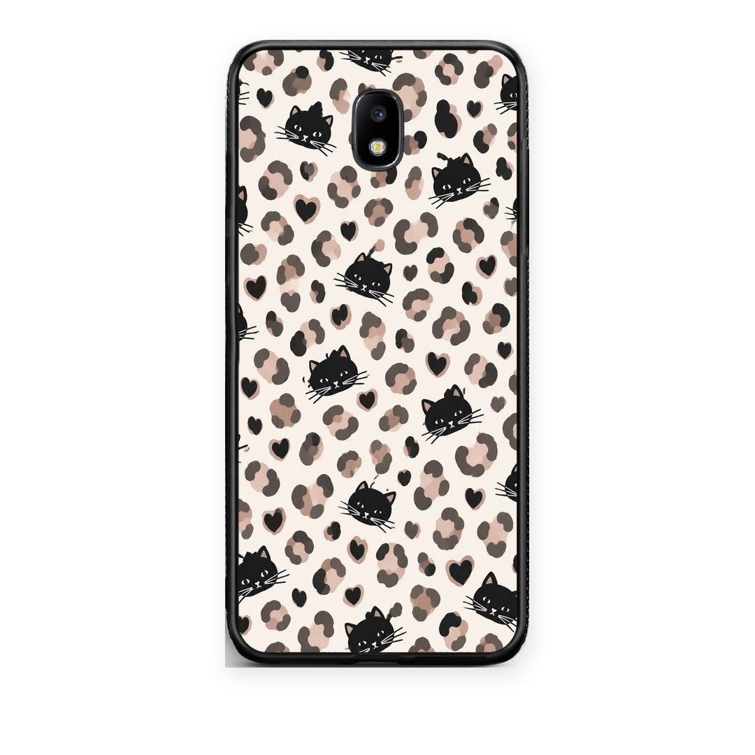 Θήκη Samsung Galaxy J7 2017 Leopard Spots and Black Cats on Cream από τη Smartfits με σχέδιο στο πίσω μέρος και μαύρο περίβλημα | Samsung Galaxy J7 2017 Leopard Spots and Black Cats on Cream case with colorful back and black bezels