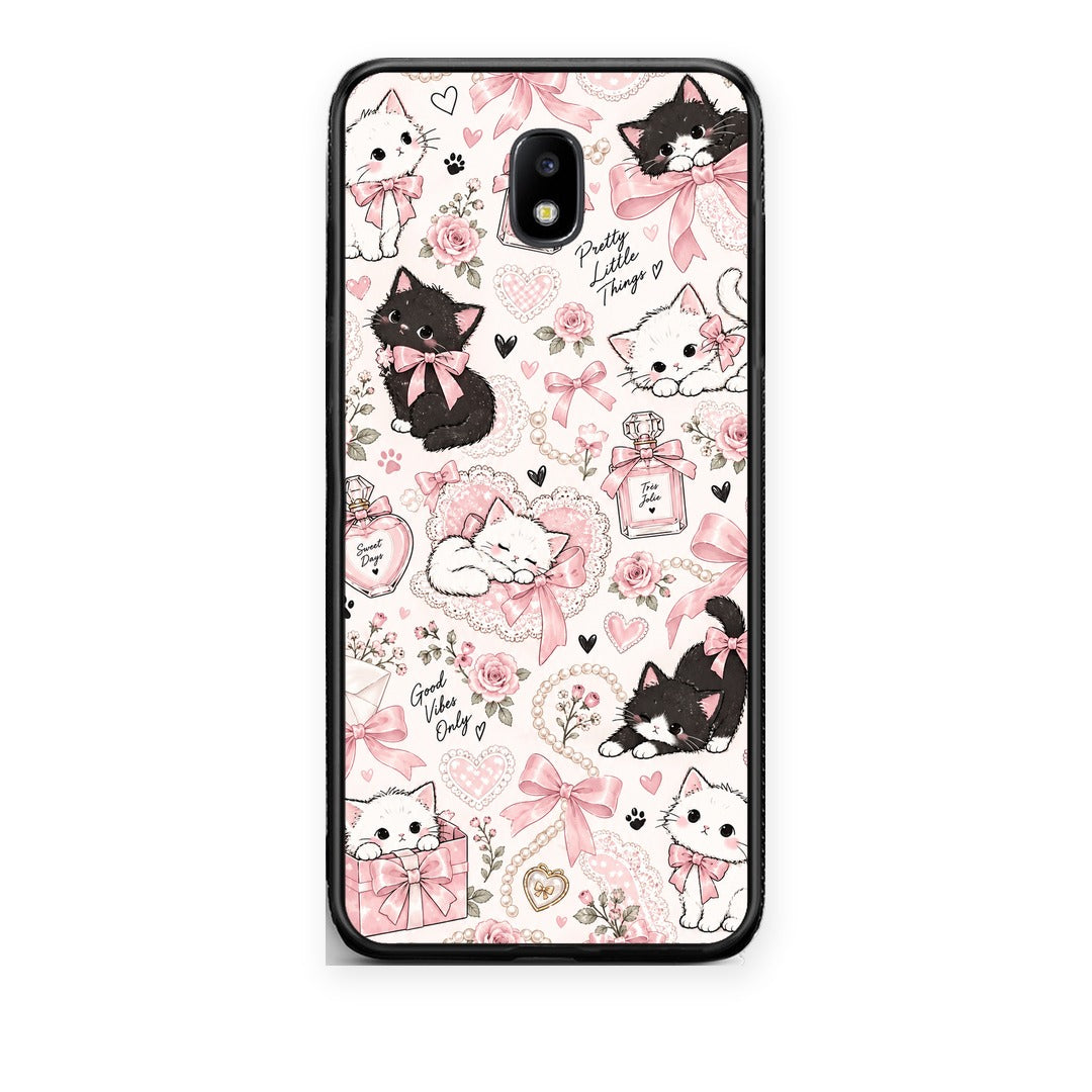 Θήκη Samsung Galaxy J7 2017 Pink Bows and Kittens Collage από τη Smartfits με σχέδιο στο πίσω μέρος και μαύρο περίβλημα | Samsung Galaxy J7 2017 Pink Bows and Kittens Collage case with colorful back and black bezels