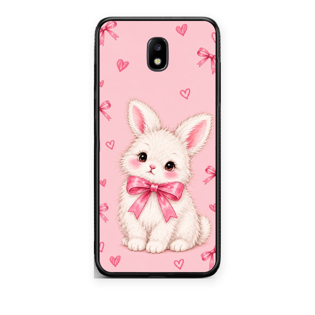 Θήκη Samsung Galaxy J7 2017 White Bunny and Pink Bows από τη Smartfits με σχέδιο στο πίσω μέρος και μαύρο περίβλημα | Samsung Galaxy J7 2017 White Bunny and Pink Bows case with colorful back and black bezels