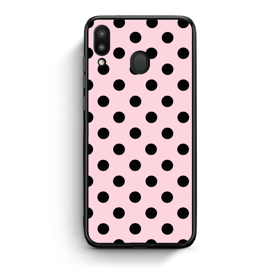 Θήκη Samsung Galaxy M20 Black Polka Dots on Pink από τη Smartfits με σχέδιο στο πίσω μέρος και μαύρο περίβλημα | Samsung Galaxy M20 Black Polka Dots on Pink case with colorful back and black bezels