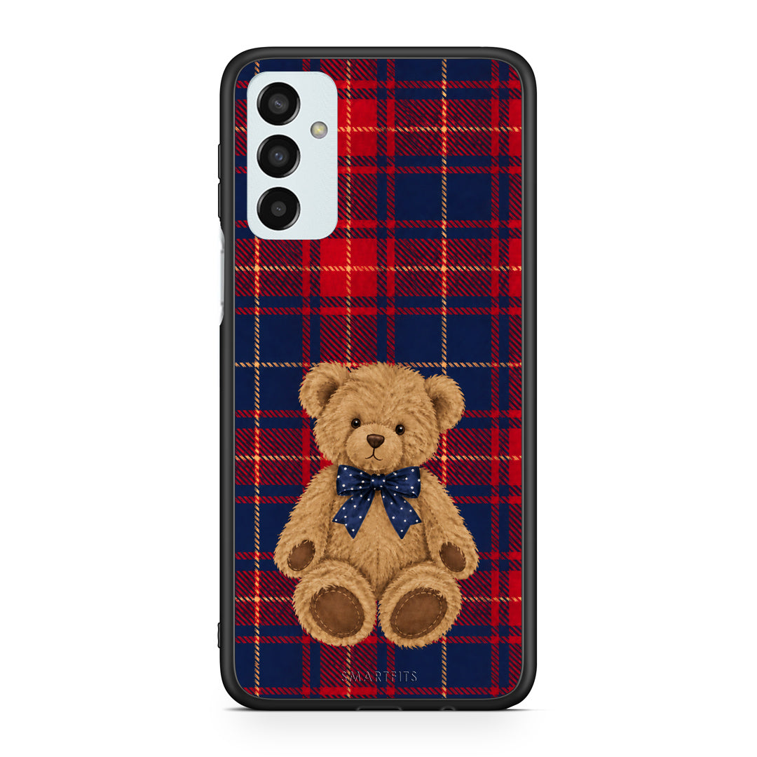 Θήκη Samsung Galaxy M23 / F23 Teddy Bear on Red and Navy Tartan από τη Smartfits με σχέδιο στο πίσω μέρος και μαύρο περίβλημα | Samsung Galaxy M23 / F23 Teddy Bear on Red and Navy Tartan case with colorful back and black bezels