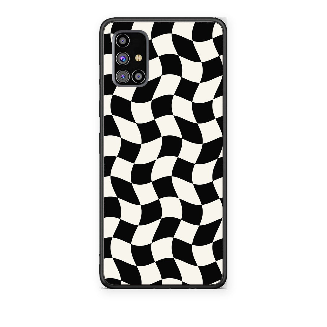 Θήκη Samsung Galaxy M31s Black and Cream Wavy Checkerboard από τη Smartfits με σχέδιο στο πίσω μέρος και μαύρο περίβλημα | Samsung Galaxy M31s Black and Cream Wavy Checkerboard case with colorful back and black bezels