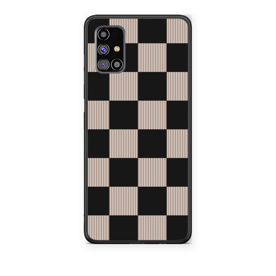 Θήκη Samsung Galaxy M31s Black and Taupe Striped Checks από τη Smartfits με σχέδιο στο πίσω μέρος και μαύρο περίβλημα | Samsung Galaxy M31s Black and Taupe Striped Checks case with colorful back and black bezels