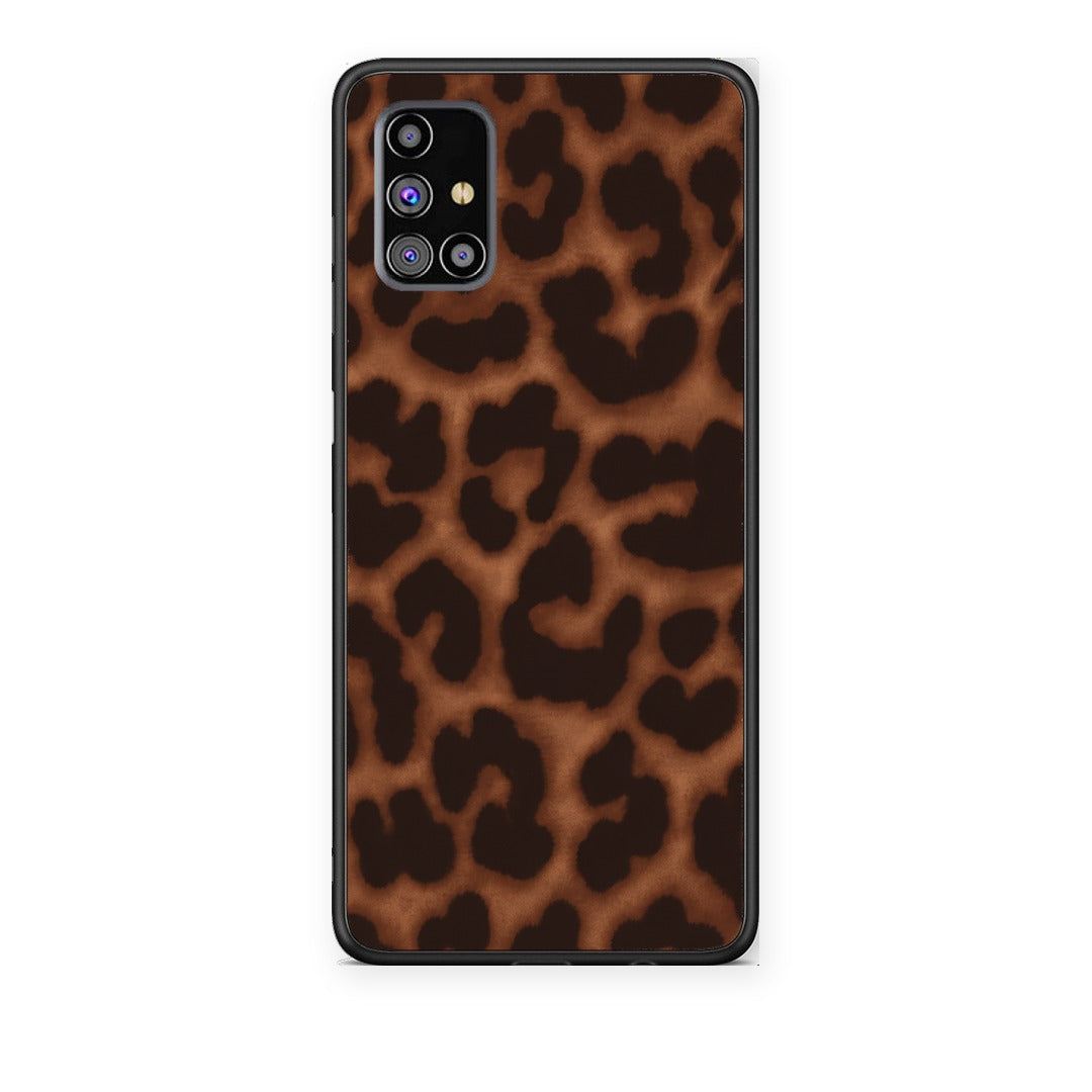 Θήκη Samsung Galaxy M31s Leopard Print Dark Brown από τη Smartfits με σχέδιο στο πίσω μέρος και μαύρο περίβλημα | Samsung Galaxy M31s Leopard Print Dark Brown case with colorful back and black bezels
